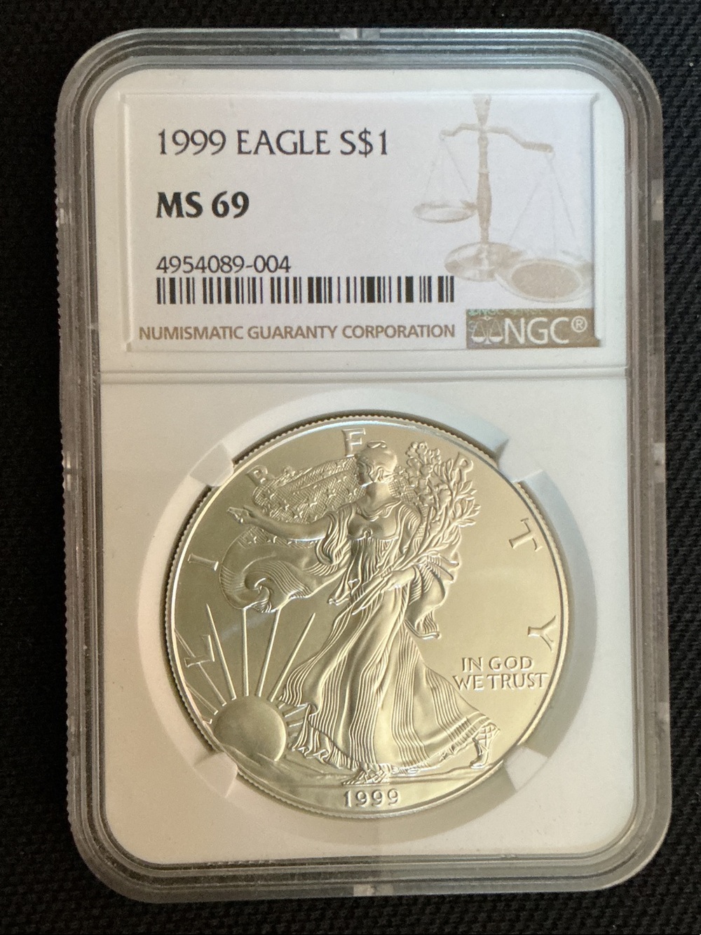 1999 American Silver Eagle MS69 NGC Certified Silver Coin - Silver